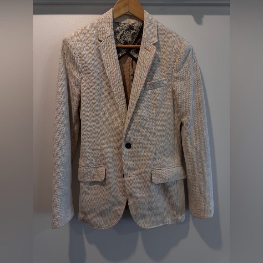 Zara Beige Herringbone Blazer